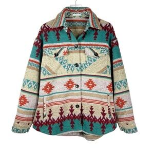 STACCATO Women's Large Wool Blend Shacket with Aztec Southwestern Pattern